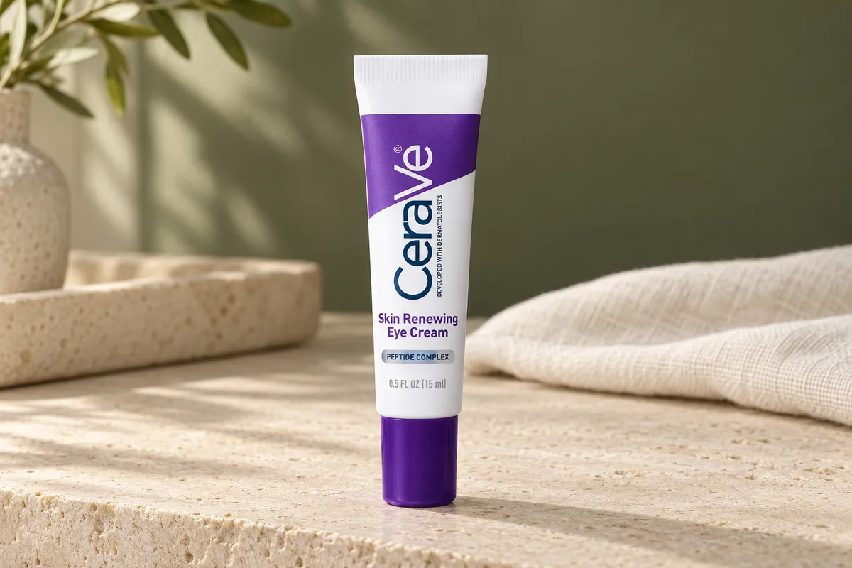 AI-generated product scene representing CeraVe Skin Renewing Eye Cream packaging