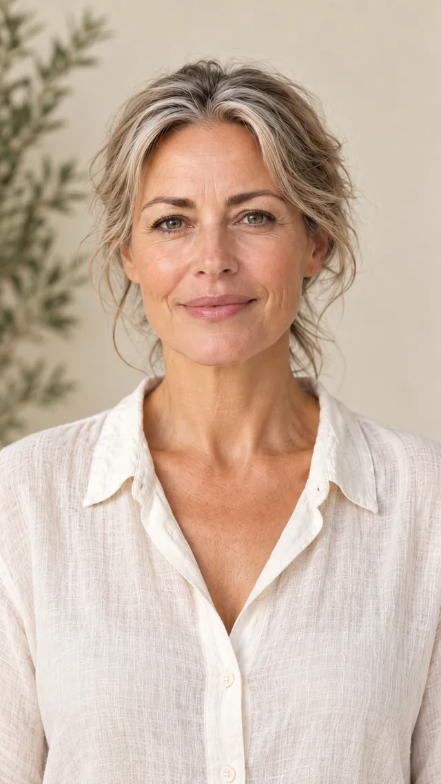 KI-generiertes Porträt von Clara Ellis, der illustrierten Moderatorin der Website, in einem weißen Leinenhemd.