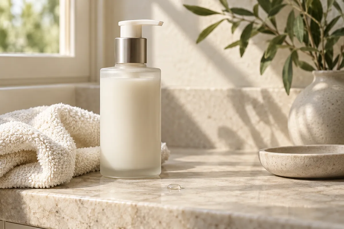 Original editorial illustration of generic cleanser and a washcloth
